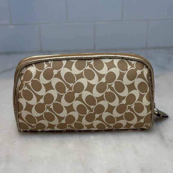 Coach Heritage Signature Logo Stripe Toiletry Bag Cosmetic Case Pouch - Picture 4 of 16